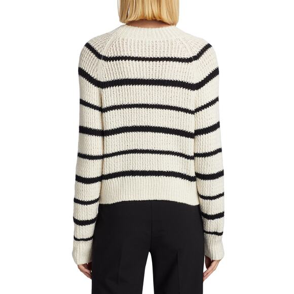 Vince Rib Stripe Crewneck Sweater Sz Small Cotton Textured Pampas Black Minimal - Picture 2 of 13